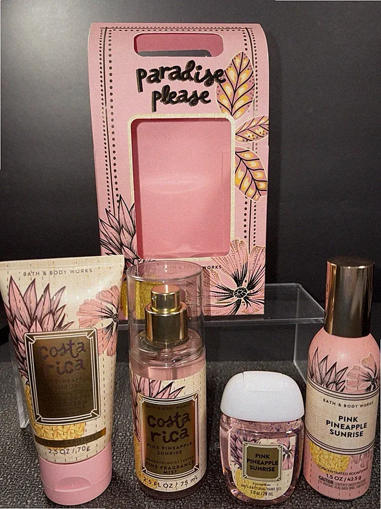 Bath & Body Works Pink Pineapple Sunrise Body Mist, Lotion, Room Spray Gift Set