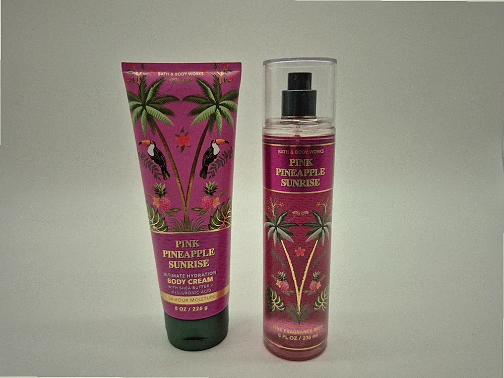 BATH & BODY WORKS PINK PINEAPPLE SUNRISE FRAGRANCE MIST SPRAY & CREAM SET OF 2