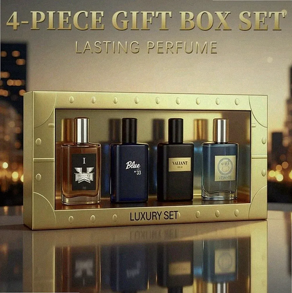 Luxury 4-Piece Men's Perfume Gift Set Invincible Blue N°33 Valiant Gold Vesante