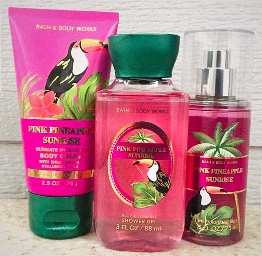 PINK PINEAPPLE SUNRISE Travel Shower Gel + Body Cream + Fragrance Mist SET of 3